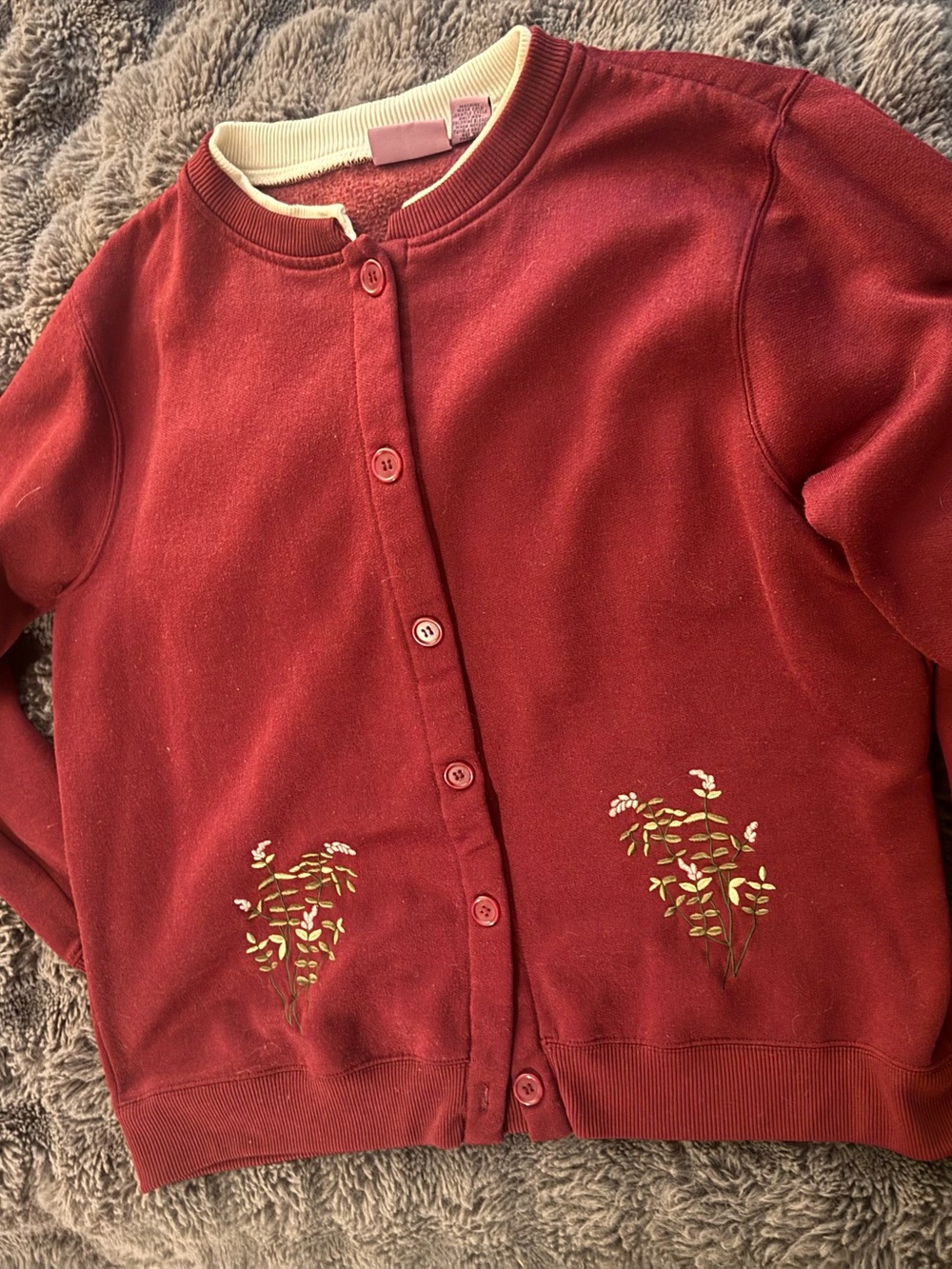 Women’s cardigan Burgundy Button-Front Cardigan with Leaf Motif 2x